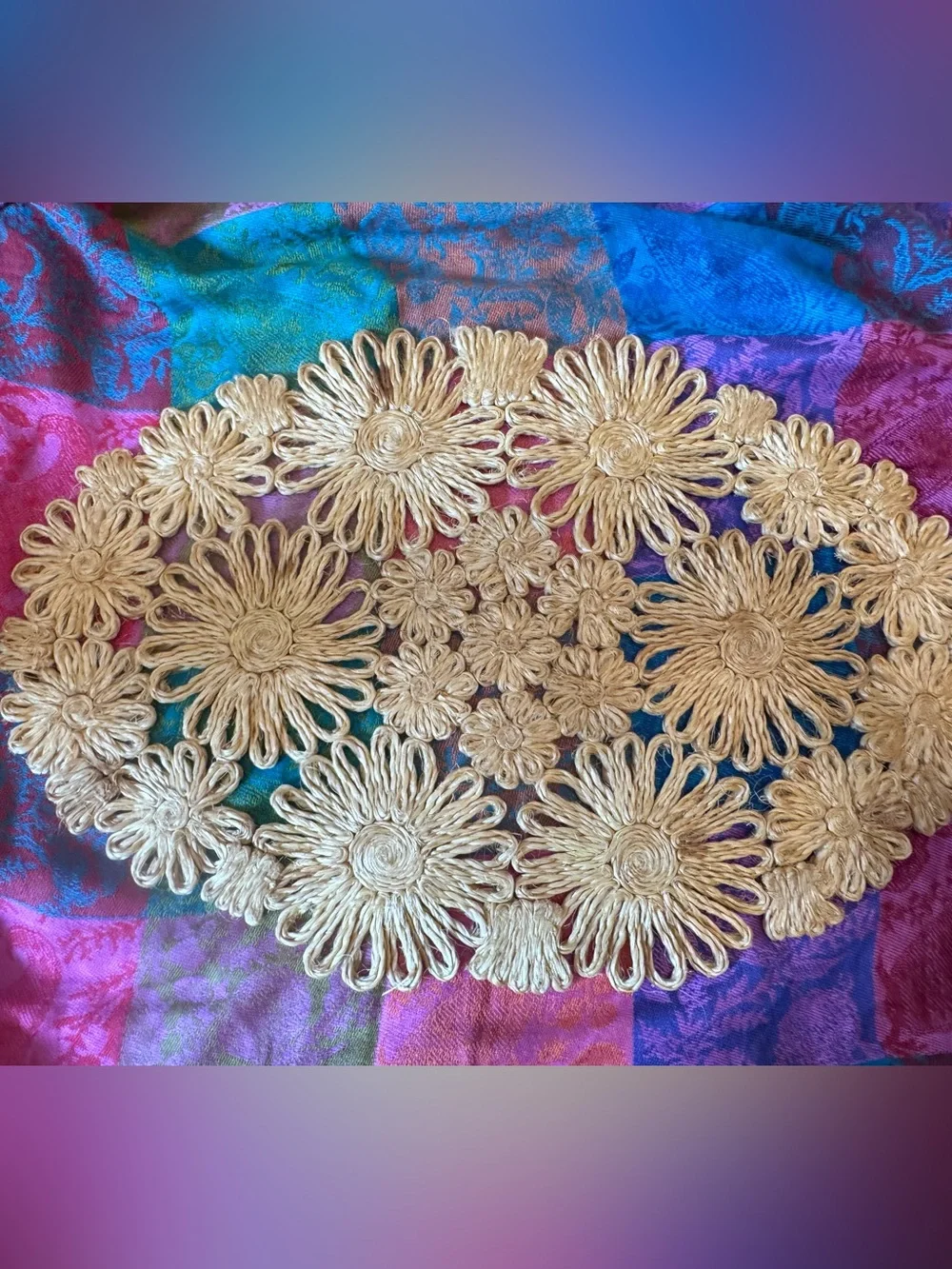 Vintage Set 6 Handwoven Straw Floral Placemats Natural Boho Cottage Coastal Farm